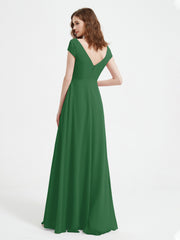 Robe de A-ligne en Mousseline à Col en V avec Fente Emeraude Grande Taille
