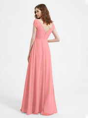 Robe de A-ligne en Mousseline à Col en V avec Fente Flamant Grande Taille