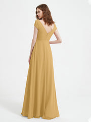 Robe de A-ligne en Mousseline à Col en V avec Fente Or Grande Taille