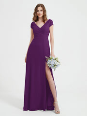 Robe de A-ligne en Mousseline à Col en V avec Fente Raisin Grande Taille