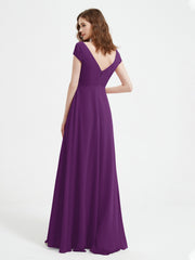 Robe de A-ligne en Mousseline à Col en V avec Fente Raisin Grande Taille