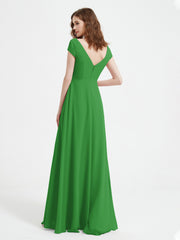 Robe de A-ligne en Mousseline à Col en V avec Fente Vert Grande Taille