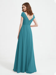Robe de A-ligne en Mousseline à Col en V avec Fente Jade Grande Taille
