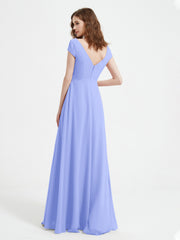 Robe de A-ligne en Mousseline à Col en V avec Fente Lavande Grande Taille