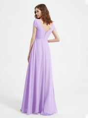 Robe de A-ligne en Mousseline à Col en V avec Fente Lilas Grande Taille