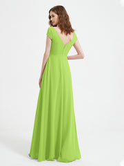 Robe de A-ligne en Mousseline à Col en V avec Fente Vert Citron Grande Taille