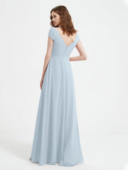 Robe de A-ligne en Mousseline à Col en V avec Fente Brume Grande Taille