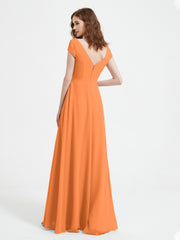 Robe de A-ligne en Mousseline à Col en V avec Fente Orange Grande Taille