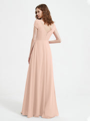 Robe de A-ligne en Mousseline à Col en V avec Fente Rose Perle Grande Taille
