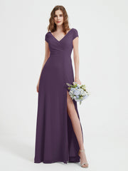 Robe de A-ligne en Mousseline à Col en V avec Fente Plum Grande Taille