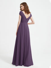 Robe de A-ligne en Mousseline à Col en V avec Fente Plum Grande Taille