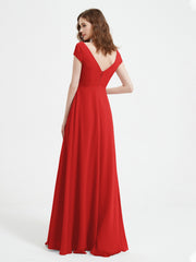 Robe de A-ligne en Mousseline à Col en V avec Fente Rouge Grande Taille