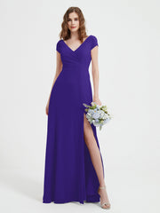 Robe de A-ligne en Mousseline à Col en V avec Fente Régence Grande Taille