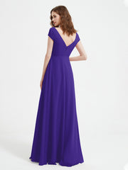Robe de A-ligne en Mousseline à Col en V avec Fente Régence Grande Taille