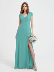 Robe de A-ligne en Mousseline à Col en V avec Fente Spa Grande Taille