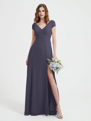 Robe de A-ligne en Mousseline à Col en V avec Fente Orageux Grande Taille