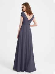 Robe de A-ligne en Mousseline à Col en V avec Fente Orageux Grande Taille