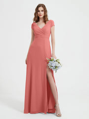 Robe de A-ligne en Mousseline à Col en V avec Fente Sunset Grande Taille