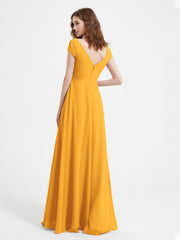 Robe de A-ligne en Mousseline à Col en V avec Fente Mandarine Grande Taille