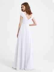 Robe de A-ligne en Mousseline à Col en V avec Fente Blanc Grande Taille