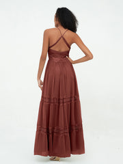 Boho Robes Jupe à Plusieurs Niveaux en Dentelle et Mousseline terracotta Grande Taille