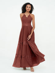 Boho Robes Jupe à Plusieurs Niveaux en Dentelle et Mousseline terracotta Grande Taille