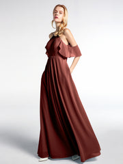 Robe Empire en Mousseline à Épaules Dénudées avec Poches terracotta Grande Taille