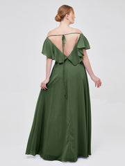Mancherons Mousseline Robes De Demoiselle d'Honneur Avec Fente Olive Verte Grande Taille