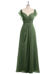 Mancherons Mousseline Robes De Demoiselle d'Honneur Avec Fente Olive Verte