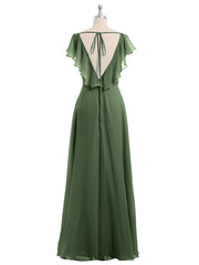 Mancherons Mousseline Robes De Demoiselle d'Honneur Avec Fente Olive Verte Grande Taille