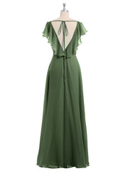 Mancherons Mousseline Robes De Demoiselle d'Honneur Avec Fente Olive Verte