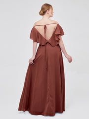 Mancherons Mousseline Robes De Demoiselle d'Honneur Avec Fente terracotta Grande Taille