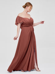 Mancherons Mousseline Robes De Demoiselle d'Honneur Avec Fente terracotta Grande Taille