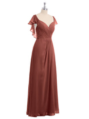 Mancherons Mousseline Robes De Demoiselle d'Honneur Avec Fente terracotta Grande Taille