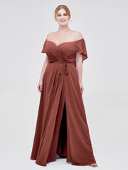 Mancherons Mousseline Robes De Demoiselle d'Honneur Avec Fente terracotta Grande Taille