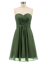Sans Bretelles Robe Demoiselle d'honneur Courte avec Col en Cœur Olive Verte Grande Taille