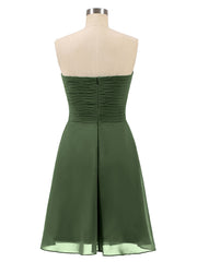 Sans Bretelles Robe Demoiselle d'honneur Courte avec Col en Cœur Olive Verte Grande Taille