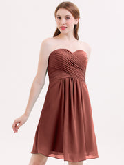 Sans Bretelles Robe Demoiselle d'honneur Courte avec Col en Cœur terracotta Grande Taille
