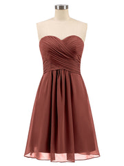 Sans Bretelles Robe Demoiselle d'honneur Courte avec Col en Cœur terracotta Grande Taille