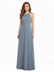 Dos Bas Simple Mousseline Robes De Demoiselle d'Honneur Bleu Poudré