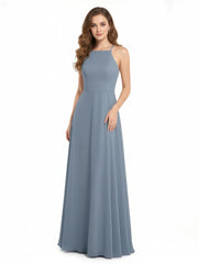 Dos Bas Simple Mousseline Robes De Demoiselle d'Honneur Bleu Poudré