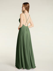 Dos Bas Simple Mousseline Robes De Demoiselle d'Honneur Olive Verte Grande Taille