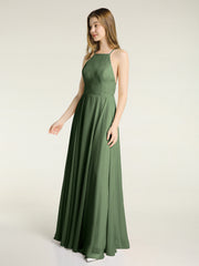 Dos Bas Simple Mousseline Robes De Demoiselle d'Honneur Olive Verte Grande Taille