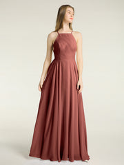 Dos Bas Simple Mousseline Robes De Demoiselle d'Honneur terracotta Grande Taille