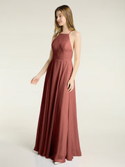 Dos Bas Simple Mousseline Robes De Demoiselle d'Honneur terracotta Grande Taille