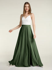 Ivoire Dentelle Corsage Mousseline Jupe Robes Avec Fente Olive Verte Grande Taille
