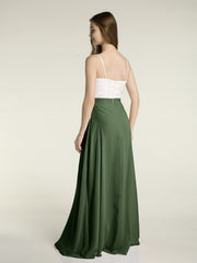 Ivoire Dentelle Corsage Mousseline Jupe Robes Avec Fente Olive Verte Grande Taille