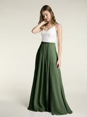 Ivoire Dentelle Corsage Mousseline Jupe Robes Avec Fente Olive Verte