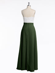 Ivoire Dentelle Corsage Mousseline Jupe Robes Avec Fente Olive Verte Grande Taille