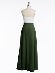 Ivoire Dentelle Corsage Mousseline Jupe Robes Avec Fente Olive Verte